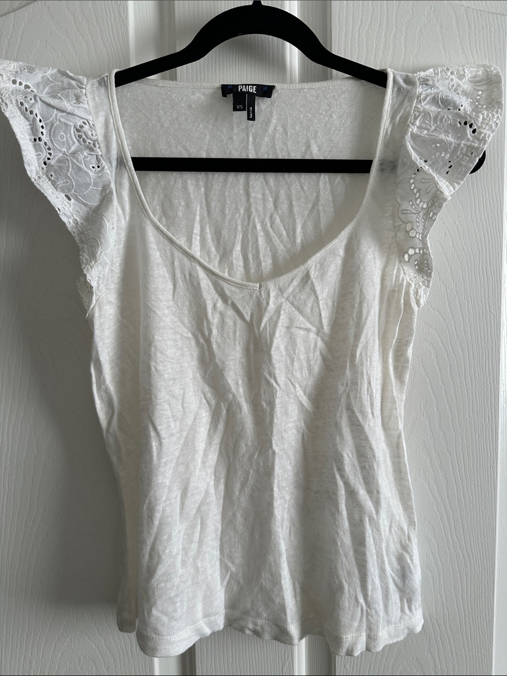 PAIGE White Eyelet Flutter Sleeve Scoop Neck Tank